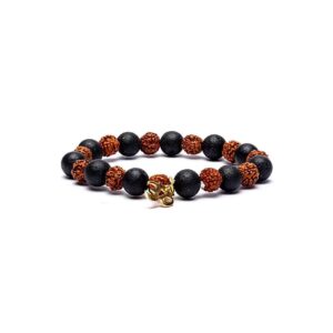 Rudraksha/lavasten armband med Aum, elastiskt, 8 mm