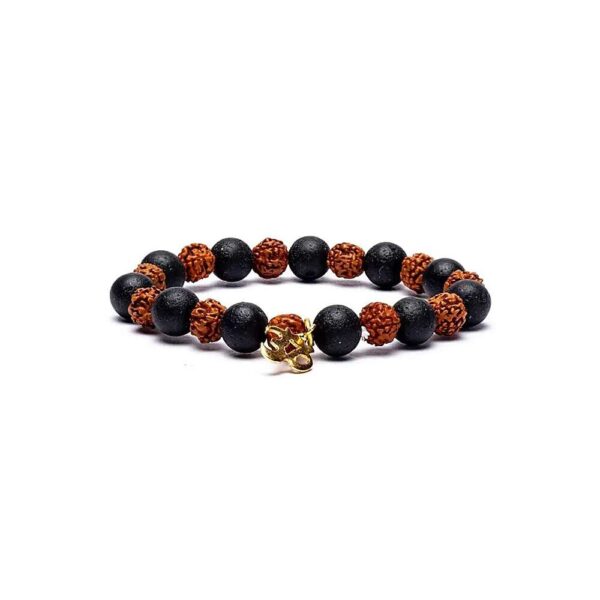 Rudraksha/lavasten armband med Aum, elastiskt, 8 mm