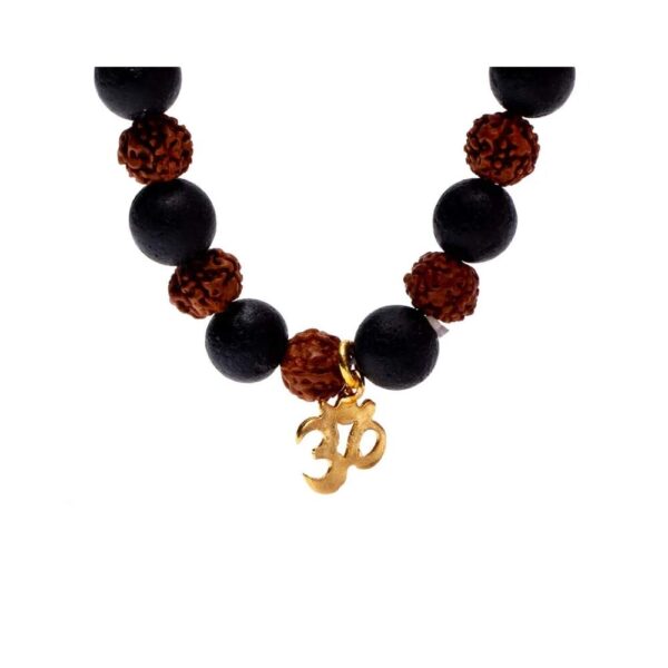 Rudraksha/lavasten armband med Aum, elastiskt, 8 mm - Bild 2