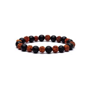 Rudraksha/lavasten armband, elastiskt, 8 mm