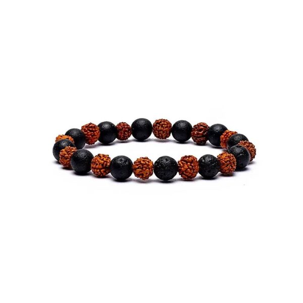 Rudraksha/lavasten armband, elastiskt, 8 mm