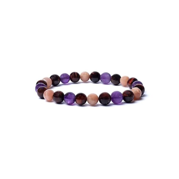 Armband med tigeröga, solsten och ametist, elastiskt, 8 mm