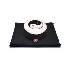 Meditationsset Yin Yang symbol elfenben/svart, 65x65x5 cm