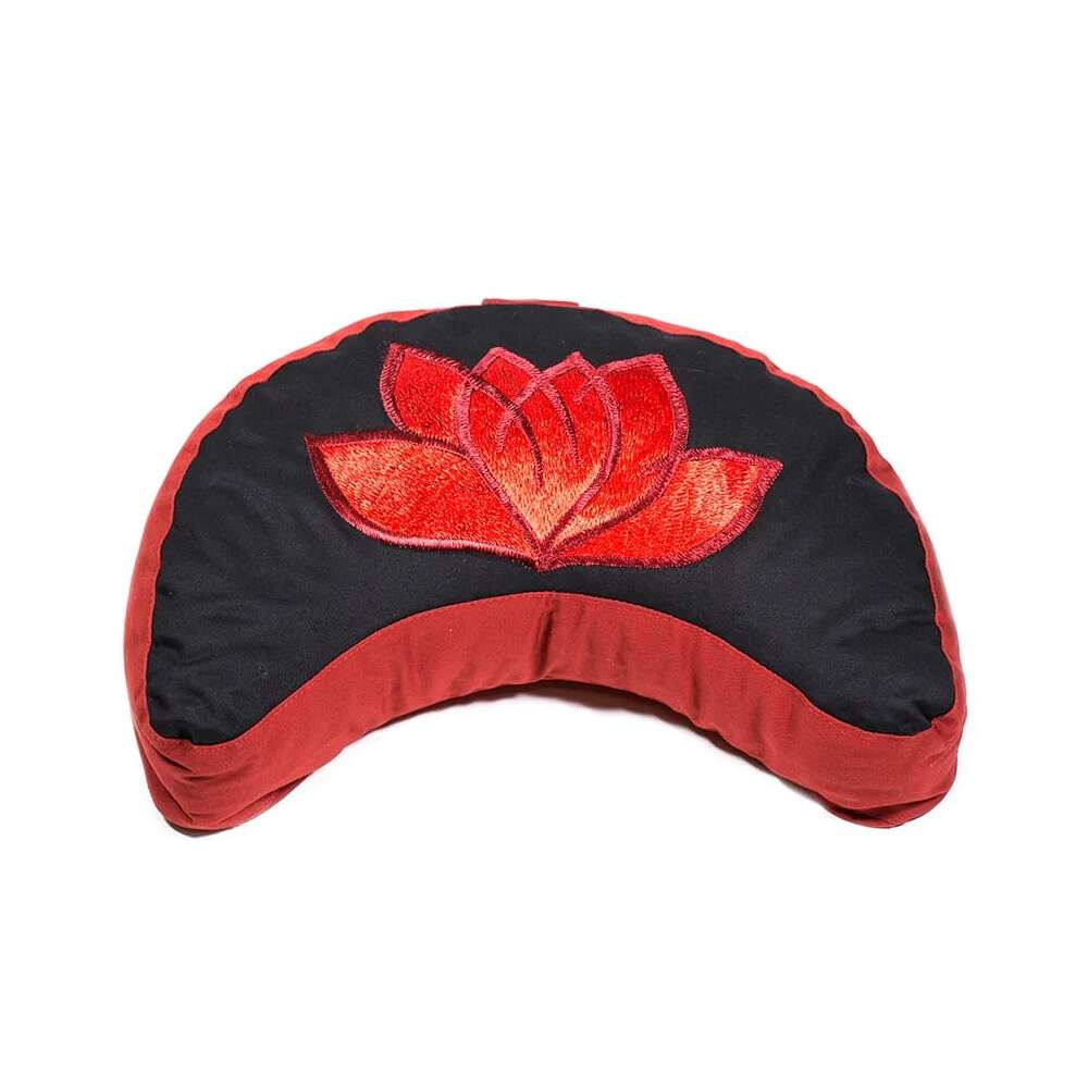 Meditationskudde halvmåne Lotus röd/svart, 33x13 cm