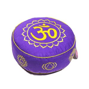 Meditationskudde 7 Chakran Aum gyllene violett, 33x17 cm