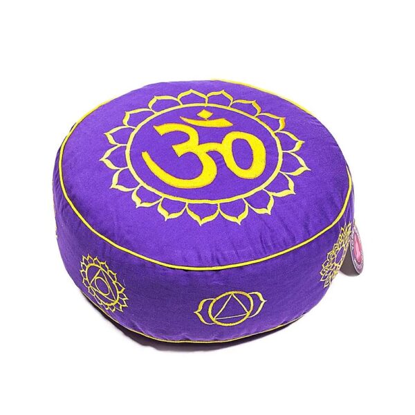Meditationskudde 7 Chakran Aum gyllene violett, 33x17 cm