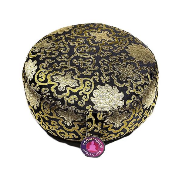 Meditationskudde Lotusdesign svart/gyllene, 33x17 cm