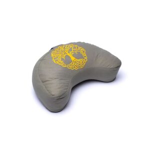 Meditationskudde halvmåne grönt livets träd ekologisk bomull (OCS), 37x17x13 cm
