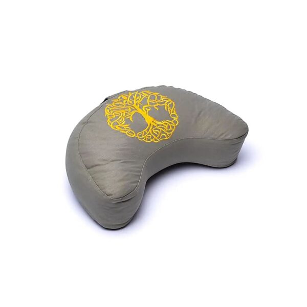 Meditationskudde halvmåne grönt livets träd ekologisk bomull (OCS), 37x17x13 cm