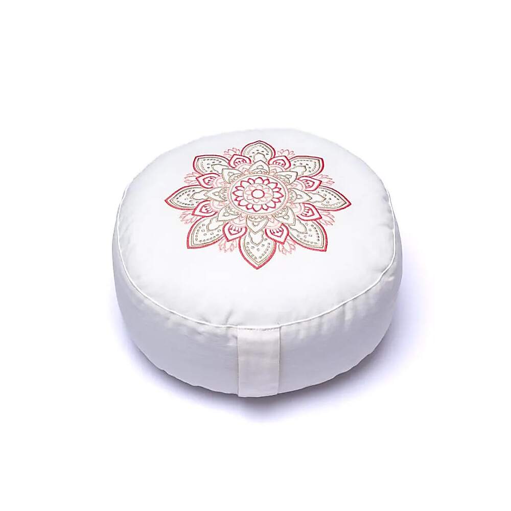 Meditationskudde vit mandala ekologisk bomull (OCS), 33x17 cm