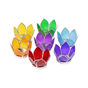 Lotusblomma för värmeljus, set om 7, liten chakra silverkant, 8 cm