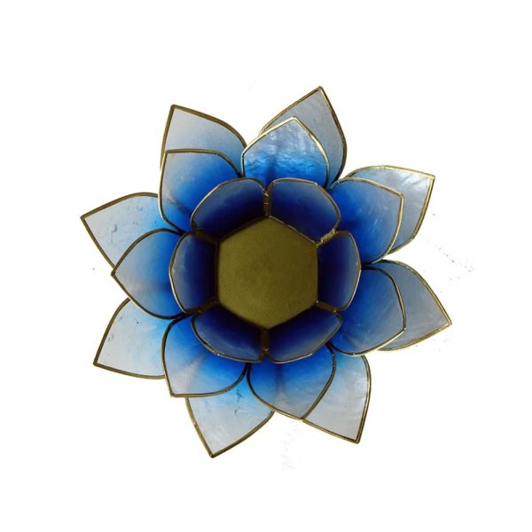 Lotusblomma för värmeljus, ljusblå/vit guldkant, 13,5 cm - Bild 2