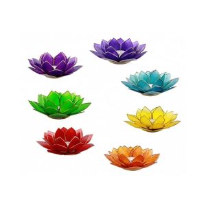 Lotusblomma för värmeljus, set om 7, chakra guldkant, 13,5 cm