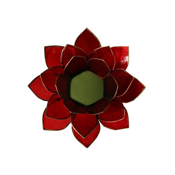 Lotusblomma för värmeljus, chakra 1 röd guldkant, 13,5 cm - Bild 2
