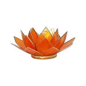 Lotusblomma för värmeljus, chakra 2 orange guldkant, 13,5 cm