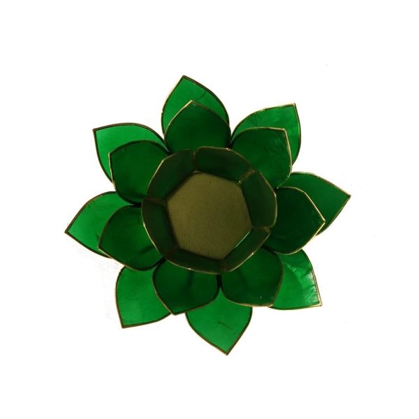 Lotusblomma för värmeljus, chakra 4 grön guldkant, 13,5 cm - Bild 2