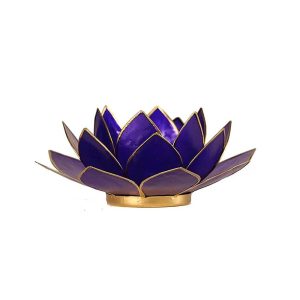 Lotusblomma för värmeljus, chakra 6 indigo guldkant, 13,5 cm