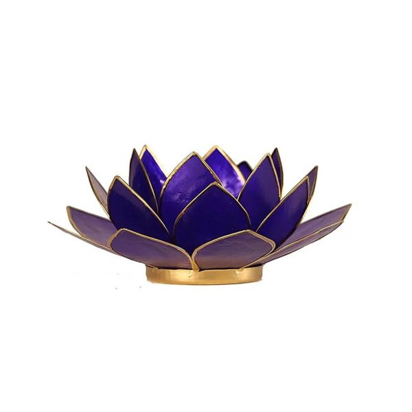 Lotusblomma för värmeljus, chakra 6 indigo guldkant, 13,5 cm