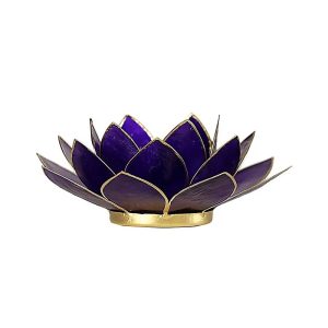 Lotusblomma för värmeljus, chakra 7 violett guldkant, 13,5 cm
