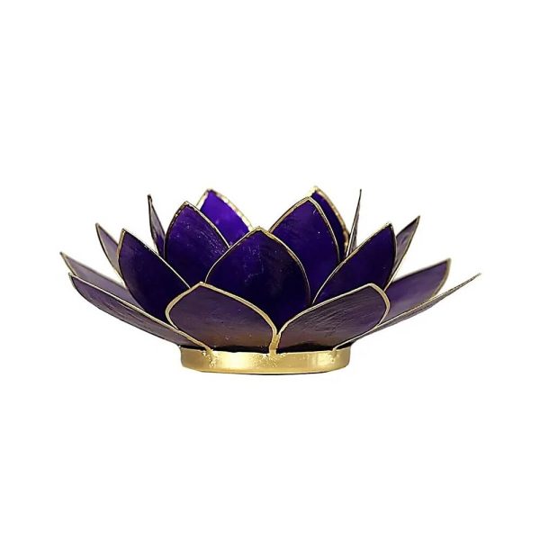 Lotusblomma för värmeljus, chakra 7 violett guldkant, 13,5 cm