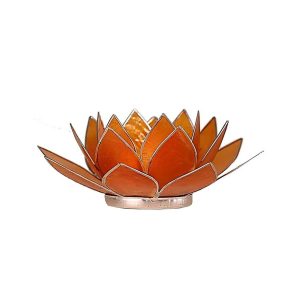 Lotusblomma för värmeljus, chakra 2 orange silverkant, 13,5 cm