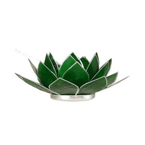 Lotusblomma för värmeljus, chakra 4 grön silverkant, 13,5 cm