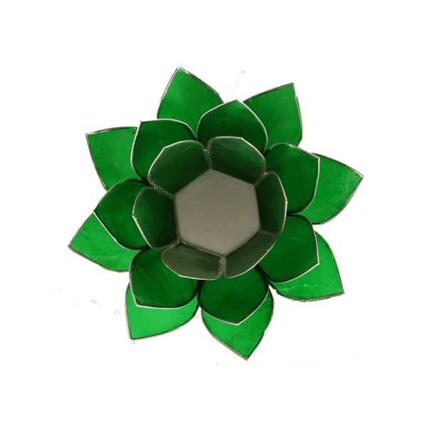 Lotusblomma för värmeljus, chakra 4 grön silverkant, 13,5 cm - Bild 2