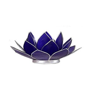 Lotusblomma för värmeljus, chakra 6 indigo silverkant, 13,5 cm