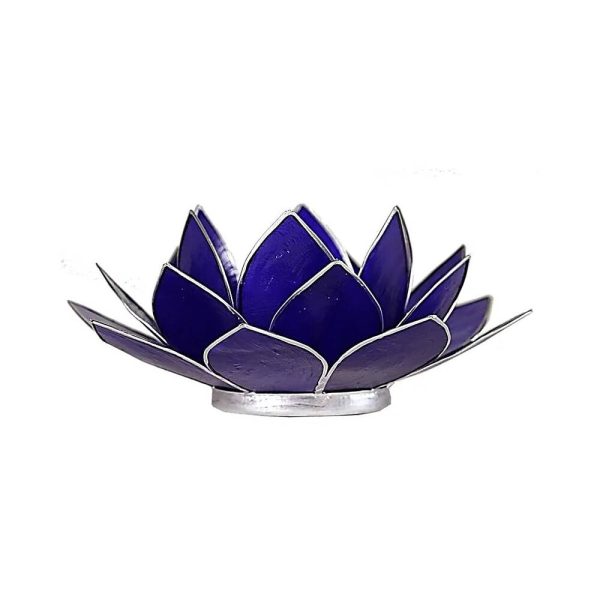 Lotusblomma för värmeljus, chakra 6 indigo silverkant, 13,5 cm