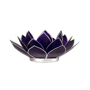 Lotusblomma för värmeljus, chakra 7 violett silverkant, 13,5 cm