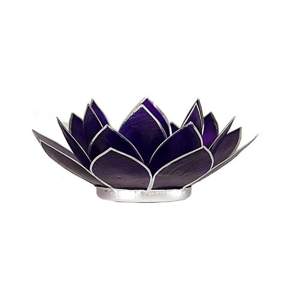 Lotusblomma för värmeljus, chakra 7 violett silverkant, 13,5 cm