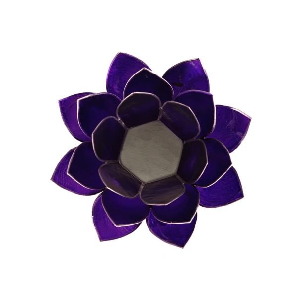Lotusblomma för värmeljus, chakra 7 violett silverkant, 13,5 cm - Bild 2