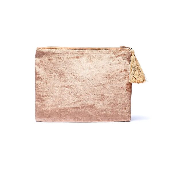 Beige sammetspåse med dragkedja, blommor, 20x15 cm - Bild 2