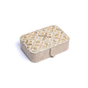 Smycken / Tarotskrin sammet beige/guld med Livets Blomma, 11x15,5x5 cm