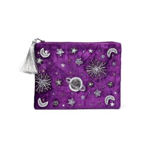 Lila sammetspåse med dragkedja, galax, 20x15 cm