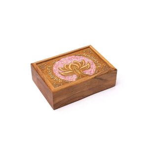 Tarot- eller smyckeskrin lotus Namaste rosenkvarts, 18x12,5x5,5cm