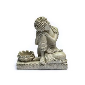 Buddha med ljushållare grå färg, 394 g; 17,5 cm