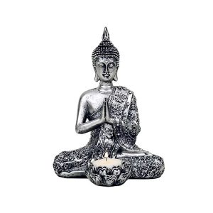 Buddha med ljushållare silverfärgad, 326 g; 20,5 cm