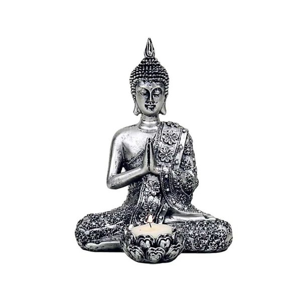 Buddha med ljushållare silverfärgad, 326 g; 20,5 cm