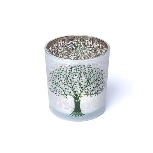Ljuslykta frostad/metallisk Livets Träd, 7,3x8 cm