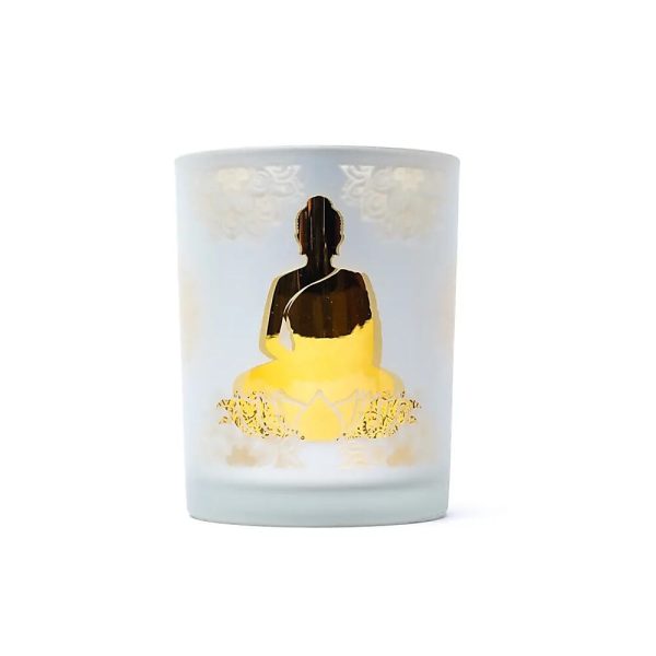 Ljuslykta frostad/metallisk Buddha, 10x12,5 cm - Bild 4