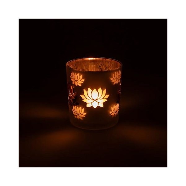 Ljuslykta frostad/metallisk Lotus, 7,3x8 cm - Bild 4