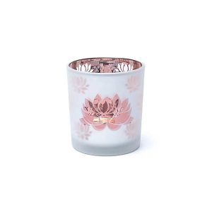 Ljuslykta frostad/metallisk Lotus, 7,3x8 cm