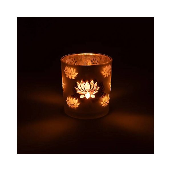 Ljuslykta frostad/metallisk Lotus, 7,3x8 cm - Bild 3