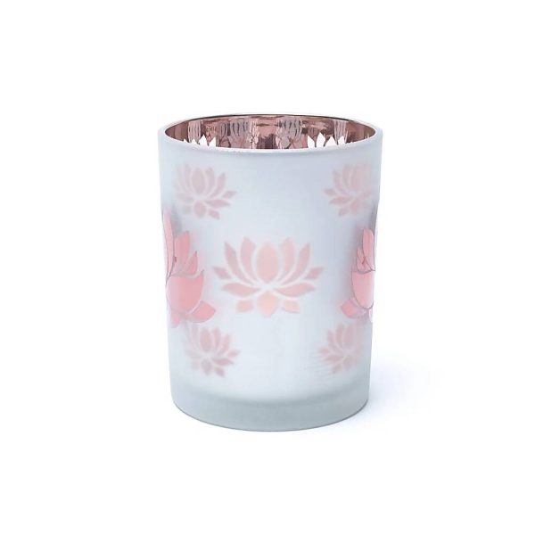 Ljuslykta frostad/metallisk Lotus, 10x12,5 cm - Bild 5