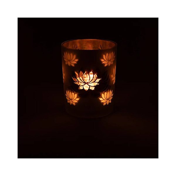 Ljuslykta frostad/metallisk Lotus, 10x12,5 cm - Bild 3