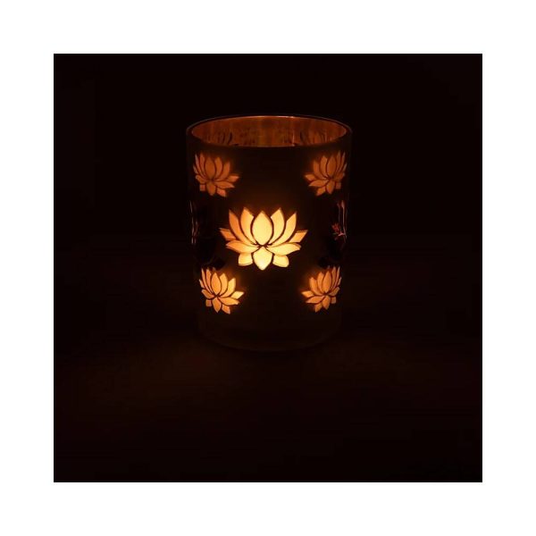 Ljuslykta frostad/metallisk Lotus, 10x12,5 cm - Bild 2