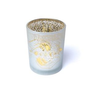 Ljuslykta frostad/metallisk andliga händer, 10x12,5 cm