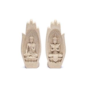 Namaste Mudra-händer med Buddhor i sandfärg, 11x21cm