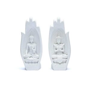 Namaste Mudra-händer med Buddhor i vit, 11x21cm